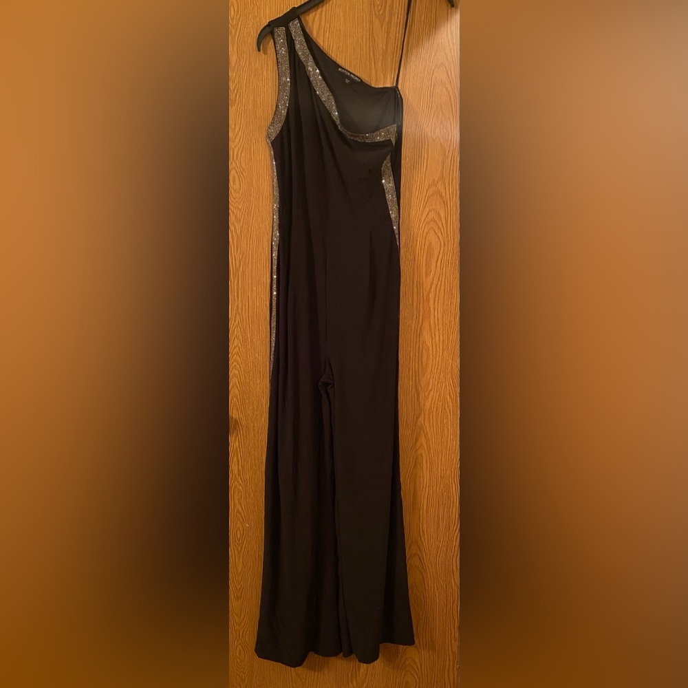 Boston Proper One Shoulder Black Jumpsuit with Rhinestones. Size 6